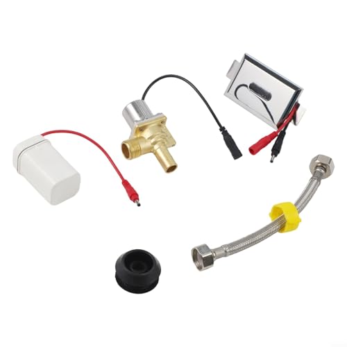 Válvula de descarga automática de urinario por infrarrojos con rango de detección ajustable y control de volumen de agua, descarga operada por sensor de metal para inodoros comerciales, plata CC 6 V