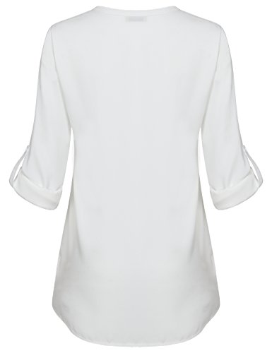 Timeson Blouses For Women,3/4 Sleeve Tunics Tops For Women Dress Shirts For Business Casual White Formal Ladies Office Work Tops V Neck Chiffon Blouse Professional Interview Spring Fall Fashion #TOP2