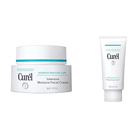 Curel Intensive Moisturiser Face Cream for Dry, Sensitive Skin, 40g & Makeup Remover Cleansing Oil Gel for Dry, Sensitive Skin, 130ml Cover