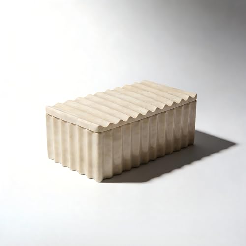 Artisanal Abode Natural Stone Storage Box with Wave Pattern, Decorative