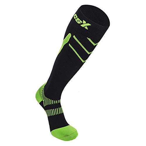 Image of CSX Compression Socks for Men and Women, Knee High, Recovery Support, Athletic Sport Fit, Green on Black, Small (15-20 mmHg)