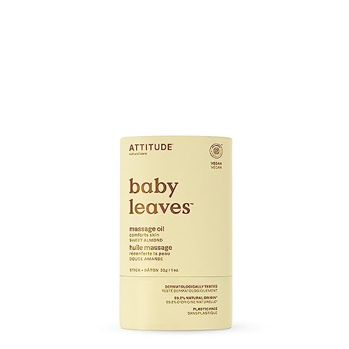 ATTITUDE Plastic-Free Massage Oil Bar for Baby, EWG Verified, Dermatologically Tested, Made with Naturally Derived Ingredients, Vegan, Sweet Almond, 1 Ounce