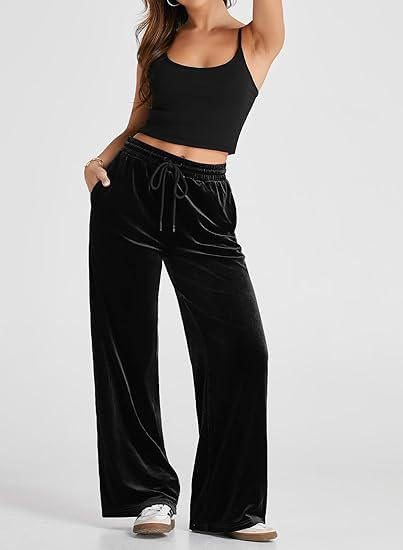 Women's Elegant Gold Velvet High-Waisted Wide-Leg Trousers4