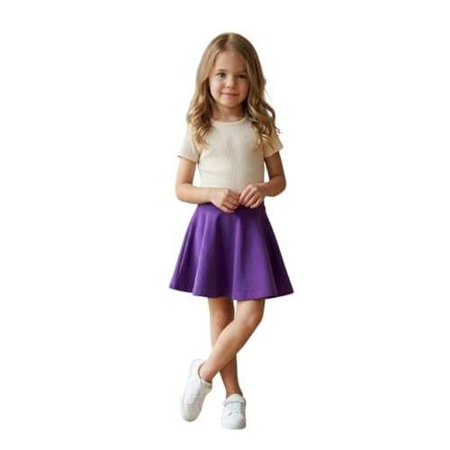 Image of HUBIBUBI Girls Skater Skirt Flared High Waisted Flippy Stretch Mini Tutu Fancy School Skirts Girls Flared High Waist Stretch Kids School Skirt 5-14 (UK, Age, 11 Years, 12 Years, Regular, Purple)