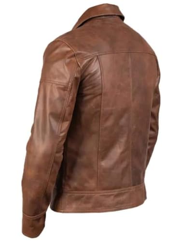 Men's Genuine Real Sheepskin Leather Jacket, Formal and Smooth, Shirt Collar Style, Zipper Pockets4