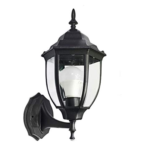 Vetrineinrete® Lanterna da giardino stile retrò lampada a parete antica applique a muro per illuminazione esterni ed interni ES09 (Nero) G52