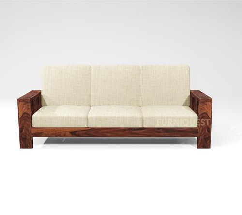 Image of Wooden Sofa Set 7 Seater for Living Room | Wooden Sofa Set | 7 Seater Sofa Set | Solid Sheesham Wood Sofa Set for Living Room Furniture (3+2+2 Natural Finish), Beige