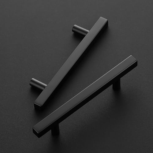 Image of Ravinte 10 Pack 4 Inch Cabinet Pulls Black Sqaure Kitchen Cabinet Handles Matte Black Cabinet Hardware Stainless Steel Drawer Pulls 6-2 /5 Inch Overall Length with Mounting Template