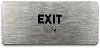 Exit Identification Sign - ADA Compliant Sign, Raised Icons, Raised Braille, Brushed Aluminum, TCO Inspection Certified (7"W x 3"H) - by GDS
