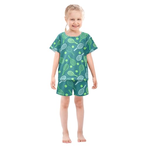 ALAZA Tennis Ball Funny Stylish Pajamas Set Short Sleeve Cotton Sleepwear Summer Pjs 2 Piece 5-14Y3