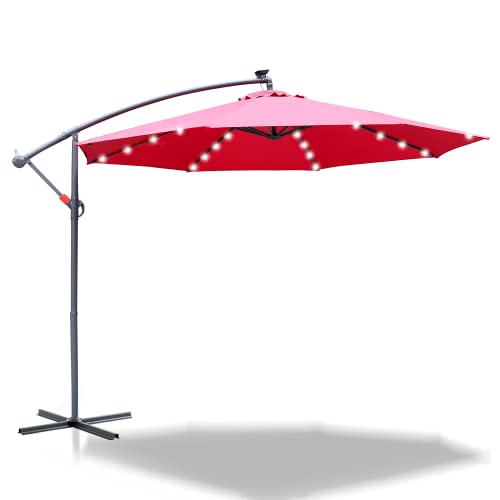 Joparri Ombrellone LED Ø 350 cm in Alluminio Rosso