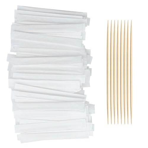 HOPELF Bamboo Toothpicks by Individually Wrapped for Appetizer Olive Barbecue Fruit Teeth Cleaning Double-Points Wooden Toothpick.500 Count
