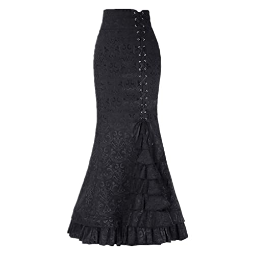 Faldas de trompeta para mujer Steampunk Falda de cola de pescado, Negro -, XXL