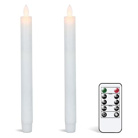 Eldnacele Flameless Flickering Taper Candles with Remote and Timer, Window Candles Warm Real Wax Unscented 9.5”2 Pack White for Home Wedding Party Christmas Decoration Cover
