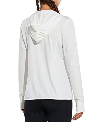 BALEAF Women's SPF UPF 50+ Sun Protection Zip Up Shirt Long Sleeve Hood Cooling Outdoor Hiking Fishing White S