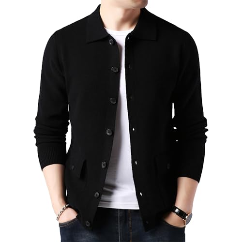 Men's Lapel Cardigan Sweater Men Button Slim Fit Lightweight Sweater Men Long Sleeve Knit Cardigan