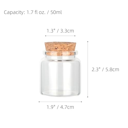 Magic Season Decorative Round Glass Bottles with Cork Stoppers (2 Pcs / 1.7 fl oz.)