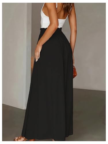 Women's Palazzo Pants Knot Front Elastic High Waisted Casual Loose Flowy Pants Trousers4