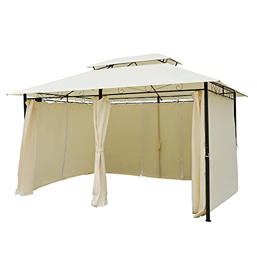 Outsunny 10' X 13' Patio Gazebo, Outdoor Gazebo Canopy Shelter With Curtains, Vented Roof, Steel Frame For Garden, Lawn, Backyard And Deck, Cream White #TOP6