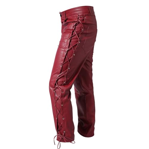 Mens Steampunk PU Leather Pants Lace up Stretch Slim Fit Gothic Pants Casual Vintage Rock Hip Pop Streetwear Clubwear2