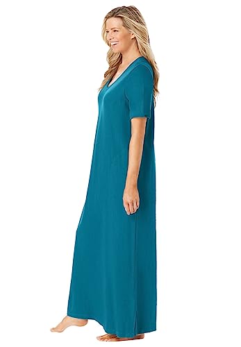 Dreams & Co. Women's Plus Size Long T-Shirt Lounger House Dress Or Nightgown - 7X, Caribbean Blue #TOP3
