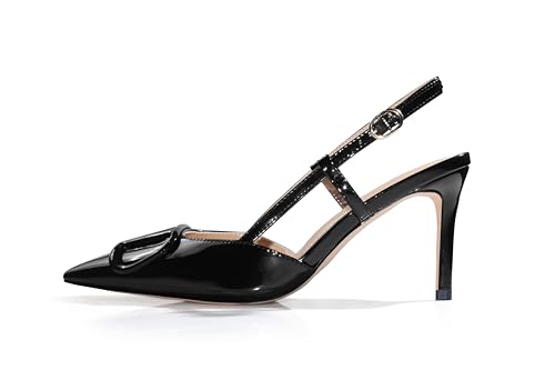 Image of Women Heeled Slingback Sandals Closed Pointed Toe Stiletto High Heels Slip-On Buckle Pumps Backless Evening Prom Party Dress Shoes 5.5-12US