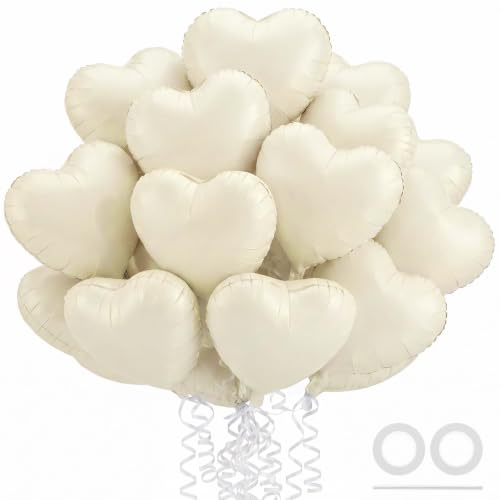 Image of 36 Pcs Cream Heart Balloons,18 Inch Heart Foil Balloons Valentine Balloon for Wedding Engagement Party Valentine Day Decorations