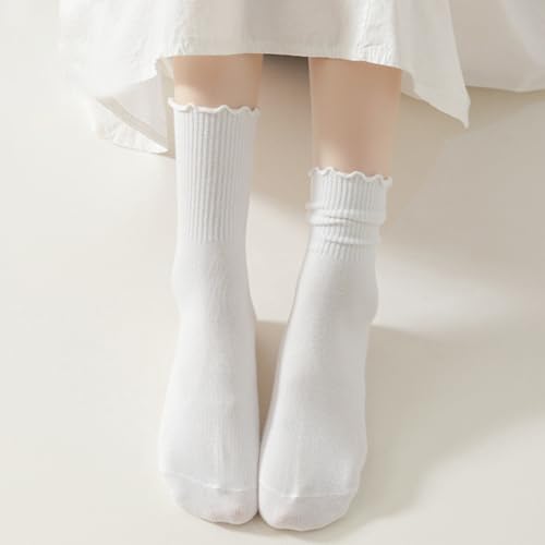 Image of Women Ruffle Crew Socks Cute Frilly Lettuce Turn-Cuff Calf Dress Sock 6 Pack