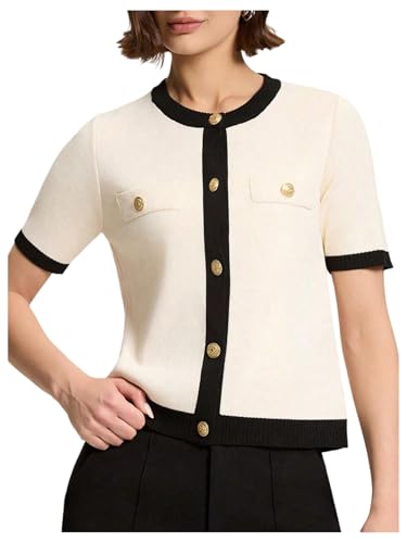 SOLY HUX Women's Short Sleeve Button Down Cardigan Summer Knit Dressy Elegant Office Sweaters Outerwear