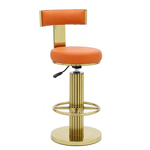 Image of FUNROLUX Counter Height Bar Stools with Back, Modern Adjustable Height Barstools Swivel Bar Chair with Polished Gold Stainless Steel Legs for Kitchen Island Counter Living Room Coffee Shop (Orange)