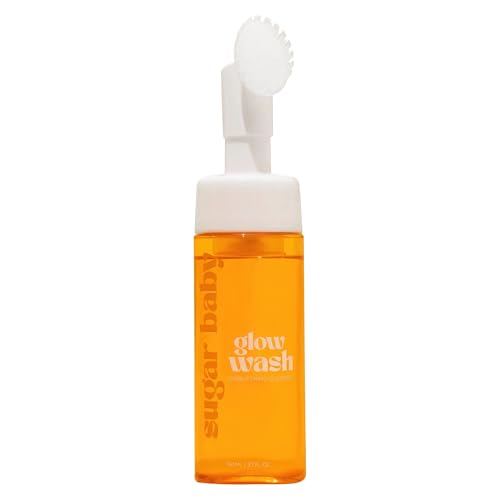 Sugar Baby Glow Wash | Turmeric Kojic Acid Foaming Facial Cleanser | Brightening Face Wash for Dark Spots Uneven Skin Tone & Ingrown Hair Care | Silicone Brush Applicator All Skin Types 150ml