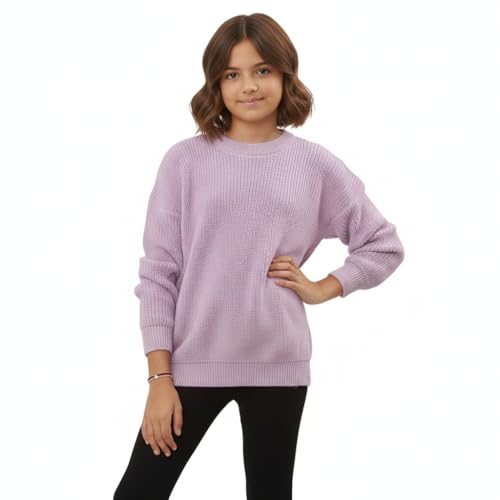 HUBIBUBI Kids Unisex Chunky Fisherman Knit Jumper – Girls Boys Long Sleeve Warm Winter Pullover Sweater – Soft Thick Cable Knit Knitwear (UK, Age, 9 Years, 10 Years, Regular, Lilac)