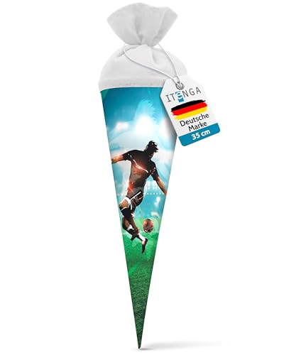 itenga Geschwister Schultüte Zuckertüte Fußball Fußballer mit Filzverschluss Schule Einschulung Schulanfang 35 cm