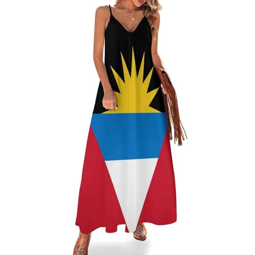 Robe longue imprimé drapeau Antigua-et-Barbuda col V grande taille sans manches