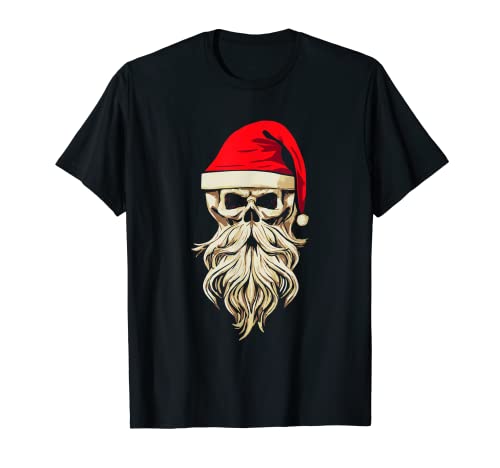 Funny Hard Rock Bearded Santa Claus Skull Christmas T-Shirt