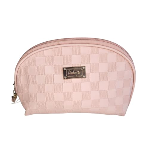 Necessaire Organizadora Premium Nude Unissex – Viagem, Cosméticos e Maquiagem – 17x14x7cm, Poliéster e Couro com Alça – Estojo Portátil para Bolsa e Mala