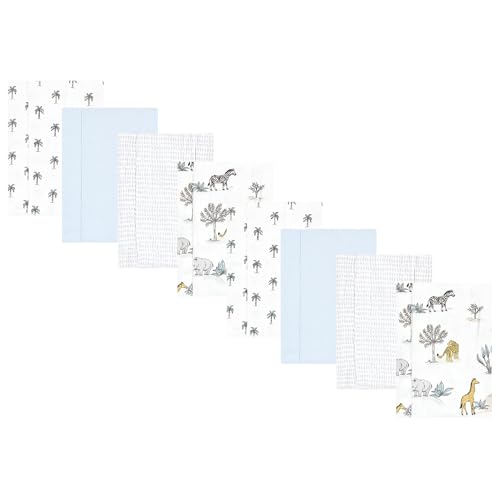 Image of Hudson Baby Cotton Poly Flannel Burp Cloths Multipack, Boy Safari World 8-Pack, One Size