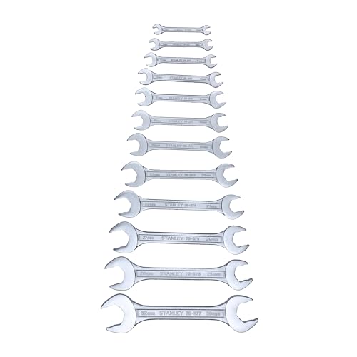 STANLEY 70-380E 12-Pc Matte Finish Double Open-End Spanner Set, Chrome Vanadium Steel, Anti-Slip & Anti-Corrosion Features, Ideal for Tightening/Loosening Fasteners at Home, Office, Construction Sites