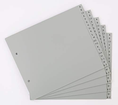 5er Set 20-teiliges Register/Trennblätter aus PP Kunststoff für DIN A4 halbe Höhe mit Buchstaben A-Z, grau Trenn-Blätter für die Ordner-Organisation im Büro.