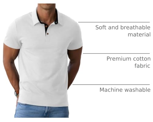 Image of Sailwind Men's Cotton Polo Shirts Short Sleeve Casual Summer Shirts Classic Collared Golf Shirt with Pocket