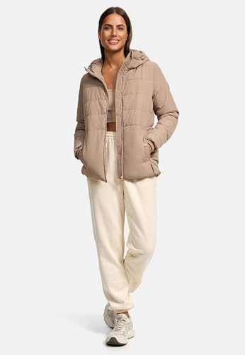 MARIKOO Damen Winterjacke warme Steppjacke mit Kapuze Alemee 16 Taupe Grey Gr. XL