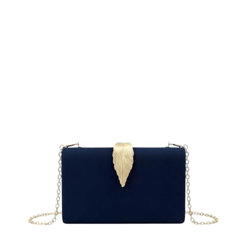 MODELISA   Bolso Clutch Cartera De Mano Hoja Cadena Hombro Fiesta Noche Boda Evento Novia Mujer (Azul Marino)