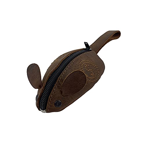 Hide & Drink, Mouse-Shaped Coin Pouch, Change Pouch, Pocket Case for Coins, Travel Accessory, Full Grain Leather, Handmade, Dollar