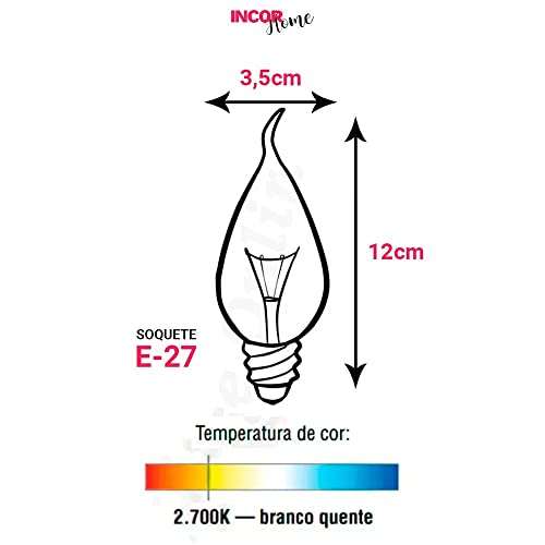 Kit 10 Lâmpadas Vela Bico Torto Fosca E-27 40w 220v