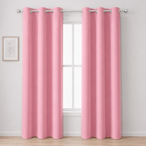 Image of LEMOMO Pink Blackout Curtains /42 x 84 Inch /Set of Two Panels Grommet Bedroom Curtains