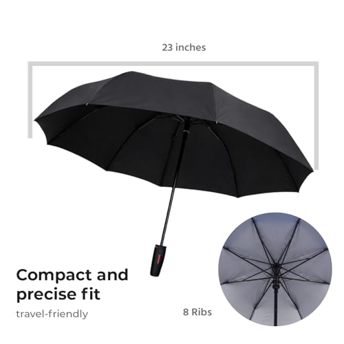 Image of Lifelong Windproof Umbrella | 3-Fold UV Protection for Rain & Sun | Auto Open & Close Waterproof Design | 23 inch Canopy with 8 Strong Ribs | Compact Travel Size for Men & Women (Black & Red)