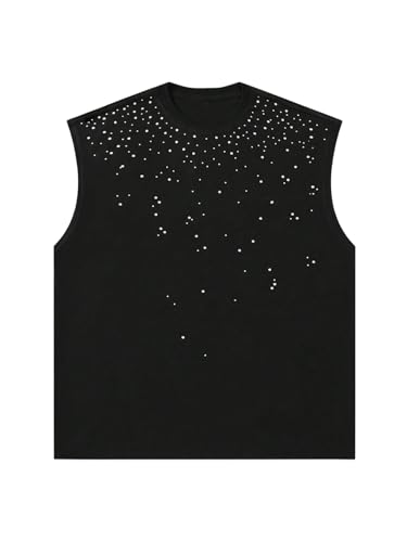 Verdusa Men's Glitter Rhinestone Tank Top Sleeveless Crew Neck Party Going Out Tops
