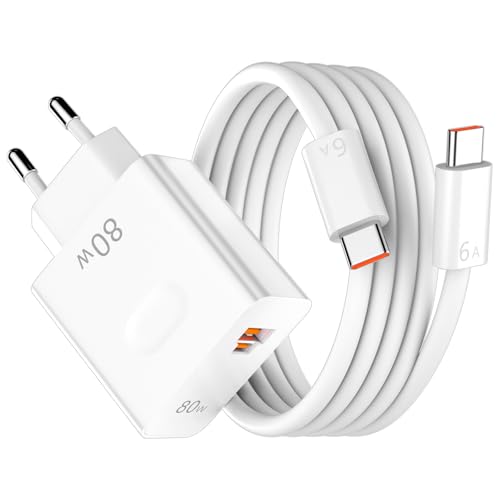 Chargeur rapide 80W pour Honor Magic7 et 200 Lite avec câble USB C 6A 1m
