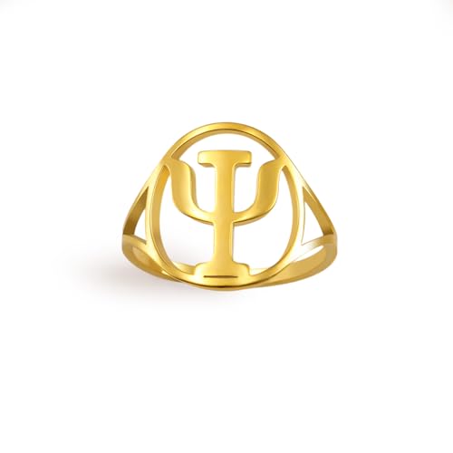 Amaxer Anillo de acero inoxidable con símbolo de psicología y psiquiatría, símbolo psiquiátrico, joyería delicada, Acero inoxidable, Sin piedras preciosas