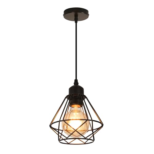Comely Vintage Lámparas de Techo, Retro Lámpara Colgante Industrial Metal Ajustable Iluminación de Techo E27 para Salon, Dormitorio, Cocina, Comedor, Negro (Bombilla no Incluida)